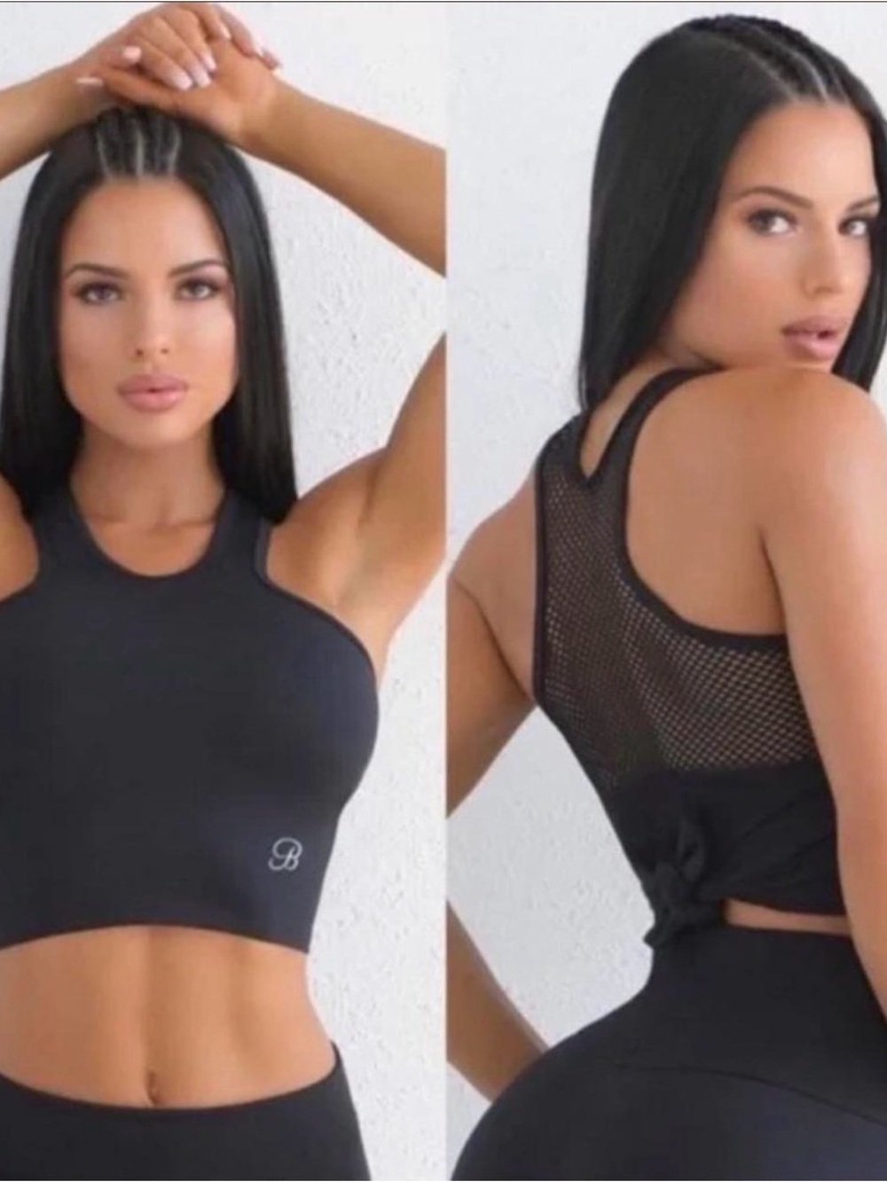 Bombshell Sportswear Black Mesh-Back Crop Sports Bra like new, Size XS